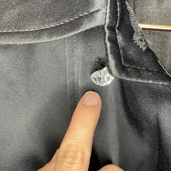 Harve Bernard Black Satin Diamond Design Buttons Trench Coat size 4 - Picture 9 of 11